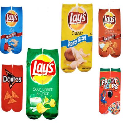 China Sustainable Yueli 3D Potato Chips Digital Printed Stockings Blown Popular Food Character Tube Fashion Sock for sale