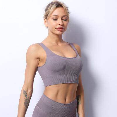 China Sustainably Yueli Striped Bra Yoga Vest Exercise Running Seamless Fitness Beauty Back Shoulder Bra Woman for sale