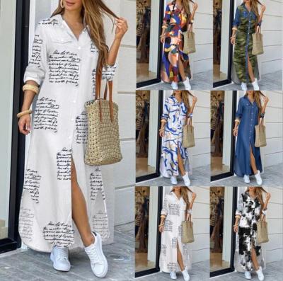 China 2021 Spring Autumn Floral Pocket Sleeveless Maxi Breathable Denim Dresses Long Pocket Button Shirt Print Casual Loose Dresses for sale