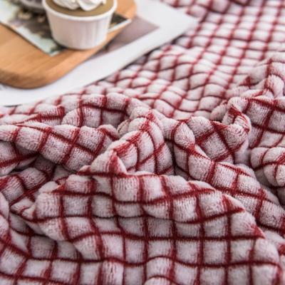 China Small PORTABLE Yuchun Custom Red and White Checkered Print Travel Carrying Warm Flannel Blanket for sale