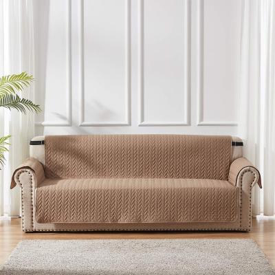 China Simple Modern Furniture Protector Slipcover Waterproof Sheet Embroidered Quilted Couch Cover With Adjustable Elastic Strap And Non-slip Backing for sale