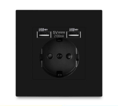 China German Socket 16a European Residential / Multipurpose Eu Standard With Black Universal Socket Double 2 Usb Panel Type 86 for sale