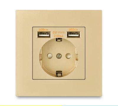 China German Socket 16a European Residential / Multipurpose Eu Standard With Universal Socket Double 2 Usb Panel Type 86 Gold for sale