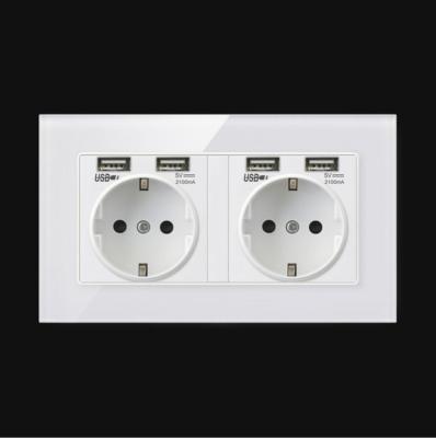 China Residential/Multipurpose Luxury Recessed Usb Steckdose 5v 2a, Tempered Glass Panel Sran Wall Socket Dual Usb Controlled Power Outlet 16a 250v for sale