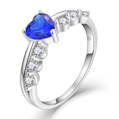 China TRENDY Heart Shape Blue Sapphire Silver Gemstone Jewelry 925 Sterling Silver Wedding Ring For Women for sale