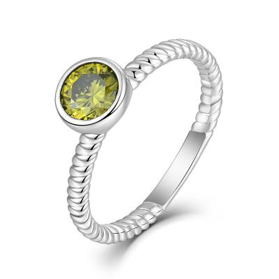 China Simple Peridot TRENDY Round Stone Rings For Women Sterling Silver Wedding Jewelry for sale