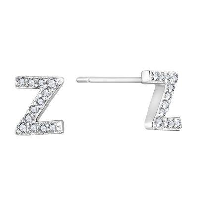 China CLASSIC 925 Sterling Silver Cz Simulated Diamond Stud Earrings Shape Alphabet Letter Initial Earrings for sale