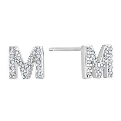 China Delicate CLASSIC White CZ Initials Trendy Women With Custom Names 925 Sterling Silver Earring for sale