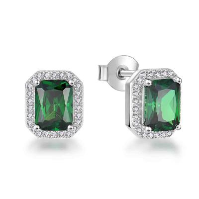 China Emerald Zircon Green Sterling Silver Jewelry Stud Earrings Casual/Sporty Women for sale