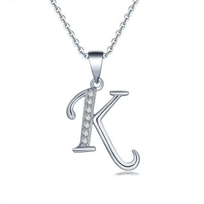 China Fashion Exquisite 14K White Gold Plated Zircon Pendant 925 Sterling Silver Initial Letter Necklace Jewelry Women CZ 3A Necklace for sale