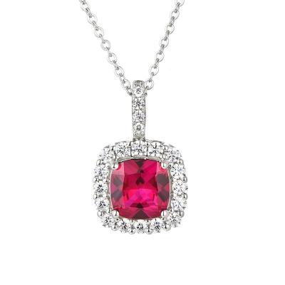 China Cubic Halo 925 Sterling Silver Cushion Shape Red Sapphire Pendant For Girl From Fashion Zircon for sale