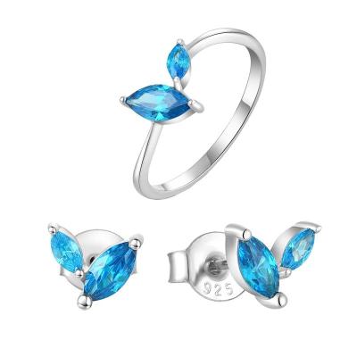 China Cute Fashion Jewelry Factory 925 Ring Earring Leaf Jewelry Set Silver Plated For Women Girls for sale