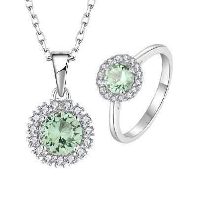 China Cute Fashion Charming Flower Gemstone Green Ring 925 Silver Girls Necklace Jewelry Set for sale