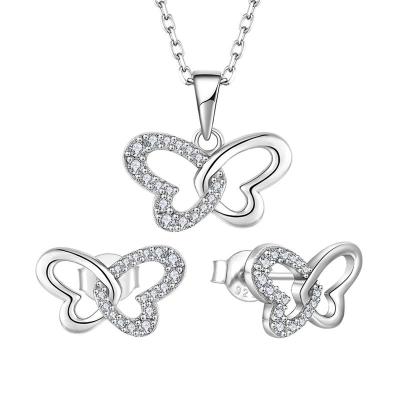 China Factory Supply Cute 925 Silver Necklace And Earrings Set New Style Butterfly Jewelry Set For Women for sale