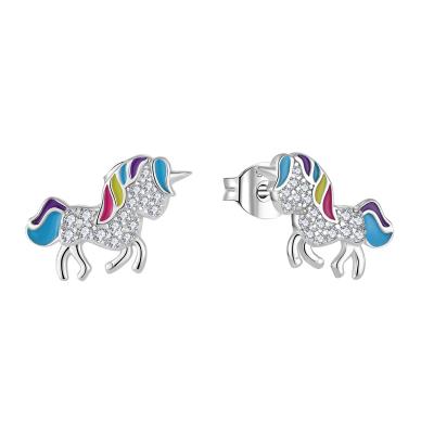 China Dreamy Unicorn Stud Earrings 925 Sterling Silver Party Statement Jewelry Kids Gift Rainbow Fantasy Earrings For Girls TRENDY for sale