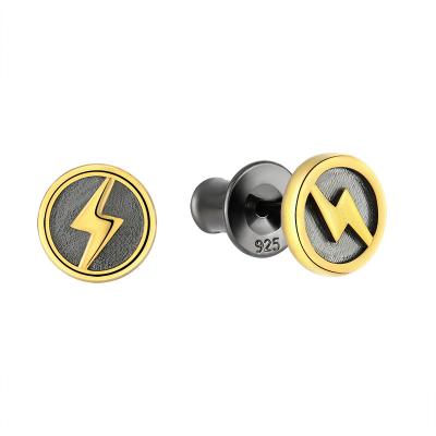 China TRENDY Custom China Style 925 Sterling Silver Black Gold Plated Lightning Stud Earrings for sale