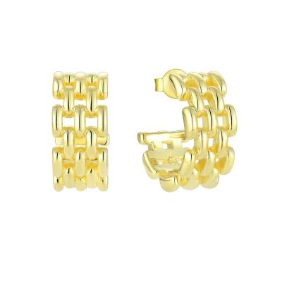 China TRENDY Wholesale Fashion Hip Hop Chunky Weave Square Hollow Huggie Brass Stud Earrings For Women for sale