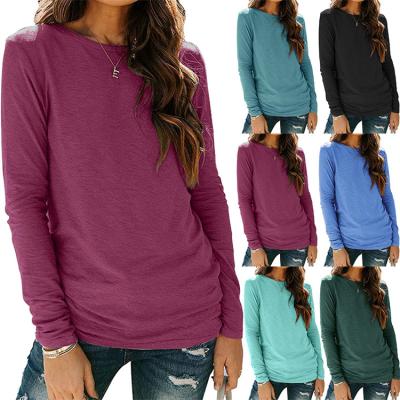 China The Top 2022 New Amazon Viable Free Sample Solid Color Round Neck Popular Women's Long Sleeve T-Shirt Popular for sale