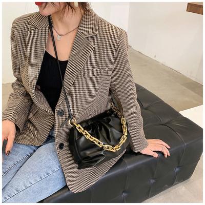 China High Quality Pattern Cloud Shape Metal Body Messenger Bag Woman Shoulder Bag Soft Leather Ruched Chain Cross Handbag for sale