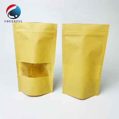 China 12 x 20 Recyclable See Through Window Brown Kraft Paper Bag Bolsa Craft Paper Pouch For Dry Food Cereal Bar Packaging for sale