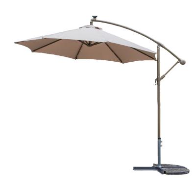 China Modern Outdoor LED Light Banana Umbrella 3m Sun Parasol Hanging Garden Restaurant Waterproof Cantilever Patio for sale