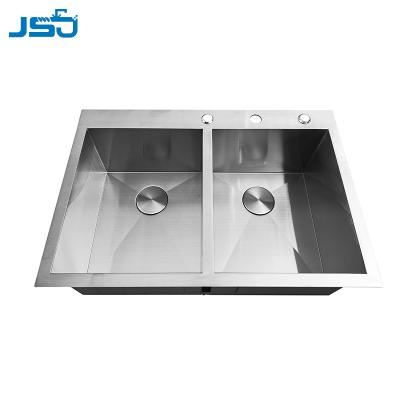 China Without Faucet Out Door Double Bowl Customized Stainless Steel Nano Black Handmade Kitchen Sink for sale