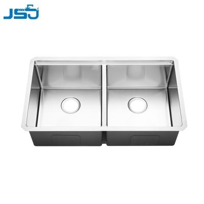 China Without Faucet Nano Technology 2 Bowl Stainless Steel Handmade Customized Double Bowl Kitchen Sink for sale