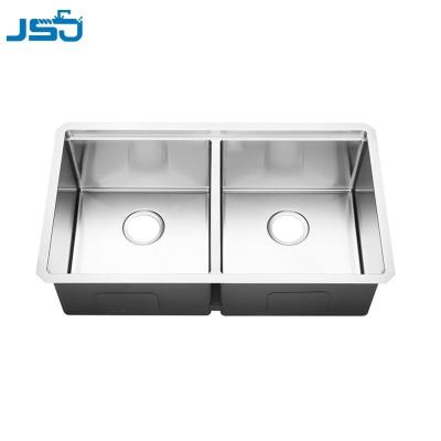 China Customized Stainless Steel Luxury Handmade Nano Tap Double Bowl Nano Brushed Kitchen Sink for sale