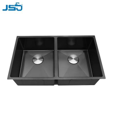 China Thick Stainless Steel Double Bowl Sink Kitchen Faucet 0.8-1.35mm Without Nano Coating Handmade Sinks for sale