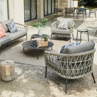 China Time Furniture Artie Luxury Modern Outdoor Seats Outdoor Patio Set Furniture Aluminum Rope Woven Garden Sofa Chair for sale