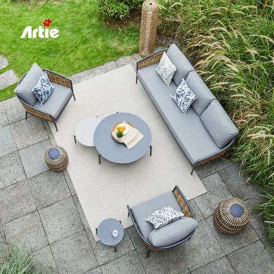 China Artie Modern Aluminum Furniture Outdoor Garden Patio Sofa Woven Leisure All-Weather Rattan Sofa Set for sale