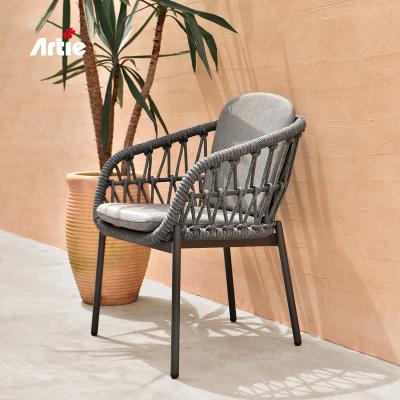 China Artie All Weather Furniture Woven Rope Armrest Restaurant All Weather Outside Patio Dining Outdoor Chair for sale