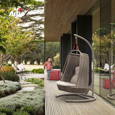 China Artie All Weather Outdoor Furniture All Weather Egg Shaped PE Weave Wicker Garden Patio Hanging Swing Chair for sale