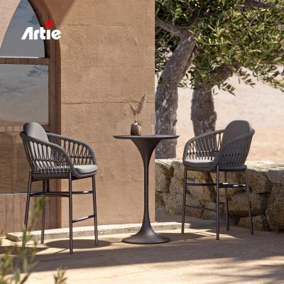 China Artie Hotel Bar Furniture Environmental Material Modern Rope Woven Outside Barstool High Deck Outdoor Bar Chair for sale