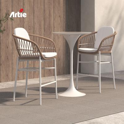 China Durable Artie Outdoor Rattan Furniture Garden Bar Set Restaurant All Weather PE Wicker Bar Chair And Tables for sale