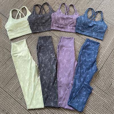 China Camouflage Antibacterial Bra Fitness Clothing Gym Sportswear Women High Waist Women Fitness Sets for sale