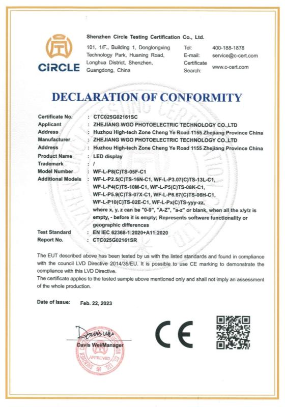 EC Attestation of Conformity - Huizhou Jiefu Technology Co., Ltd.