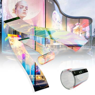 China Holographic Invisible LED Screen Install On Glass Flexible LED Transparent Film Screen for sale