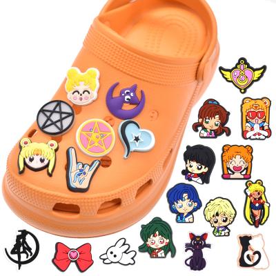 China DIY Sailor Moon Shoes Charm Durable And Soft Hot Selling Japanese Anime Shoe Charms Luna Sailor Mercury Mars Jupiter Fit Children Gift for sale