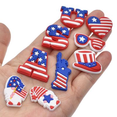 China Durable And Soft Character USA Independence Day Shoe Charms USA Heart Shoe Decoration Favors Gift for sale