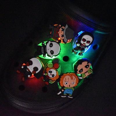 China Durable and Soft Stock PVC Horror Rubber Light Up Flashing LED Shoe Charms Charms Accessory Buckles for Clog Shoes for sale