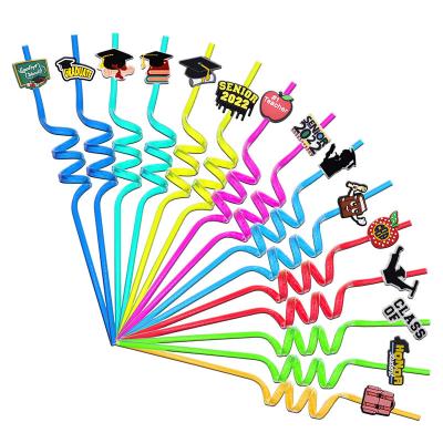 China Wholesale Viable New Silicone Charm Topper Accessories Graduation Party Drinking Topper Charms Graduation Straw Topper for sale