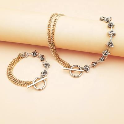 China Hip Hop Style OT Style Buckle Cuban Asymmetrical Choker Chunky Choker Necklace Chain Twist Rope Chain Stitch Punk Jewelry for sale