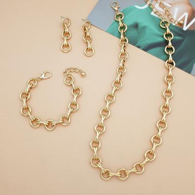 China OUPU FASHION Hip Hop 18k Gold Couples Chain Jewelry Set Necklace Male Female Chain Men's Bracelet Women's Earrings Jewelry Set for sale