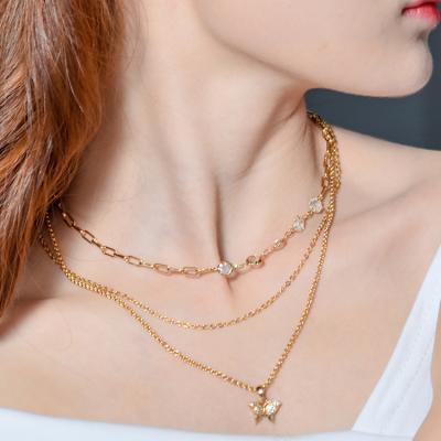 China Popular Fashion Amazon 18K Gold Plated Multicolor Butterfly Necklace Layered Butterfly Necklace Women for sale