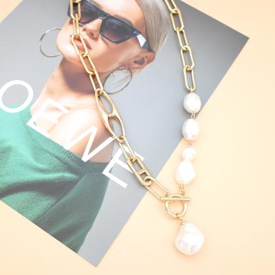 China CLASSIC Fashion Jewelry Gold Plated Baroque Pearl Link Chain Necklace for sale