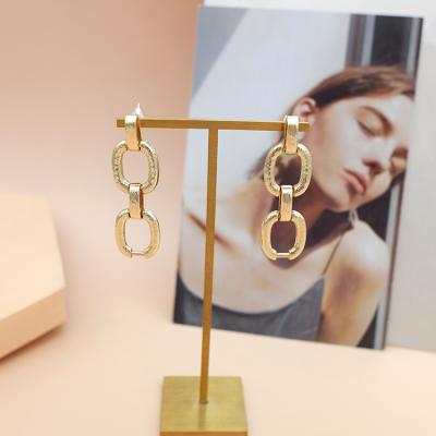 China European and American Hiphop Geometric Thick Chain Earrings Stud Chain Wind Ring Titanium Steel Plated 18K Gold Double for sale