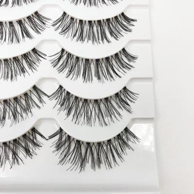 China Vegan Friendly Wholesale High Quality 5 Pairs 3D Silk Lashes Natural Clear Tape Strip Lashes for sale