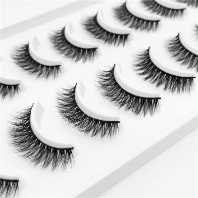 China Comfortable Wear 3 5 Pairs 10 Pairs Tray Korean PBT 3D Strip Synthetic Silk Eyelashes for sale