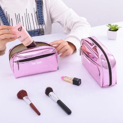 China Customized High Quality Durable Pink PU Makeup Bags, Wholesale Private Label Travel Ladies Cosmetic Toiletry Bag for sale